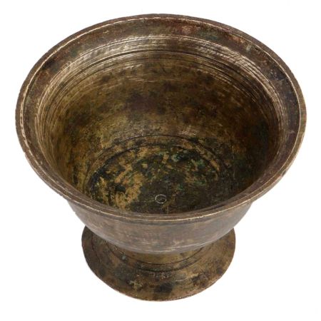 Handmade Brown Patinated Brass Serving Bowl On Stand
