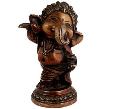 Handmade Dark Brown Brass Dancing Baby Ganesha Statue