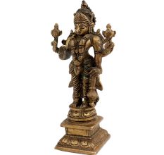 Brass Statue Of Lord Vishnu Standing Narayan Holding Club