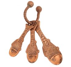 Handmade Brown Brass Carved Three Fish Measuring Spoons