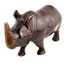 Handmade Black Brass Rhinoceros Statue