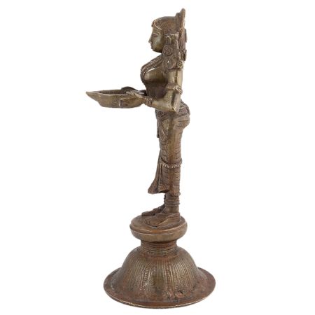 Handcrafted Black Brass Pavai Vilaku Statue Oil Lamp