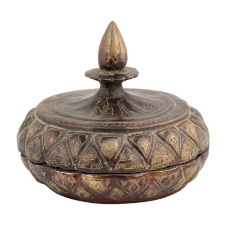 Handmade Old Brass Pumpkin Shape Storage Box With Geometric Design