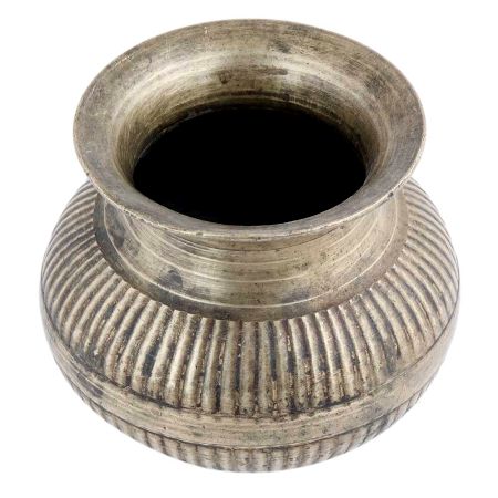 Handmade Brass Water Pot With  Embossed Vertical Lines Design