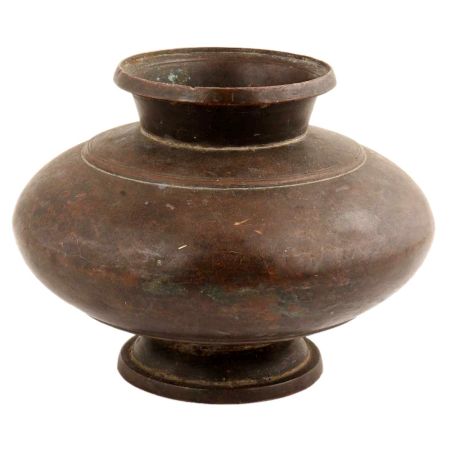 Handmade Brown Patina Finish Round Brass Water Pot
