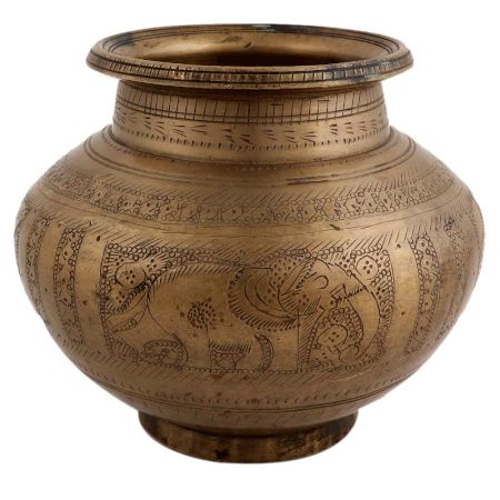 Hand Carved Brown Brass Carved water Storage Pot
