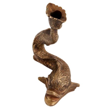 Handmade Golden Brass Fish Sculpture Candle Holder