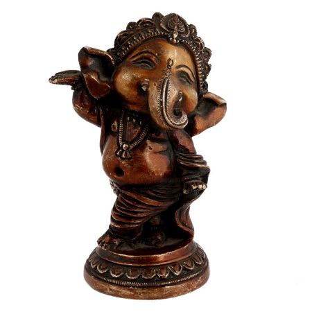 Handmade Dark Brown Brass Dancing Baby Ganesha Statue