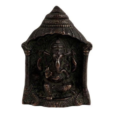 Handmade Black Brass Ganesha Idol In Temple Wall Hanging