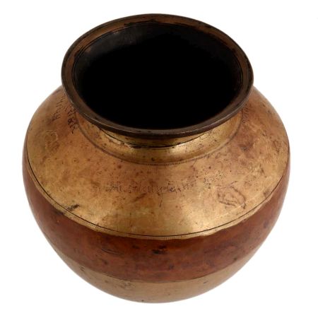 Handmade Antique Brass With Copper Band  Ganga Jamuna Pot