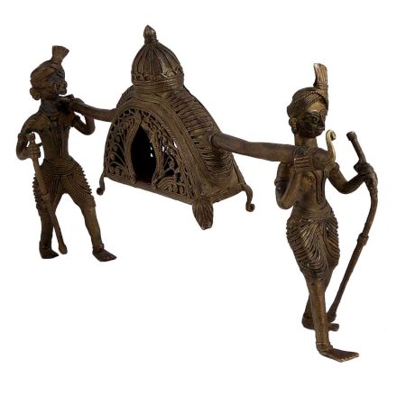 Handmade Antique Gold Brass Dhokra Warrior Bow Arrow Statue