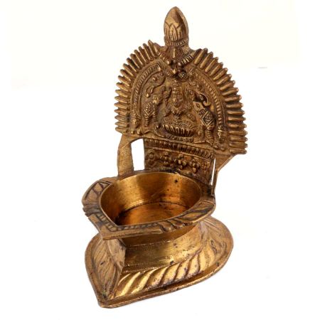 Handmade Golden Brass Gajalaxmi Vilakku or Lakshmi Oil Lamp Diya