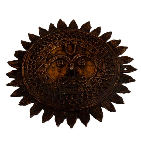 Handmade Brown Patina Brass Sun Face Wall Hanging
