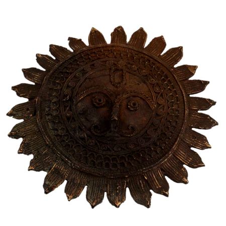 Hand Crafted Brown Tribal Sun God Face Engraved Wall Hanging