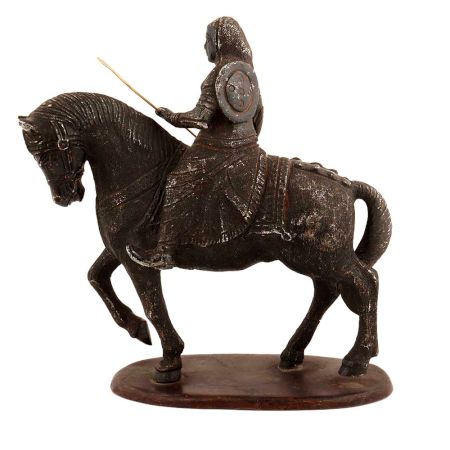 Handmade Black Metal Indian Lady Warrior On Horse Statue