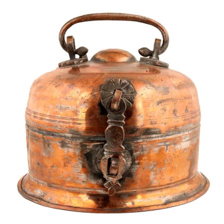 Handmade Golden Brass Jewelry Box With Dome Shape Lid And Handle