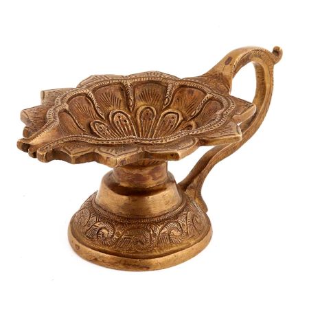 Handmade Antique Gold Brass Oil Lamp Diya With Handle