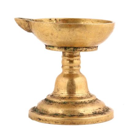 Handcrafted Golden Brass Puja Oil Diya With Single Face