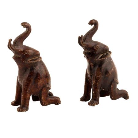 Handmade Brown Brass Elephant Statue Pair