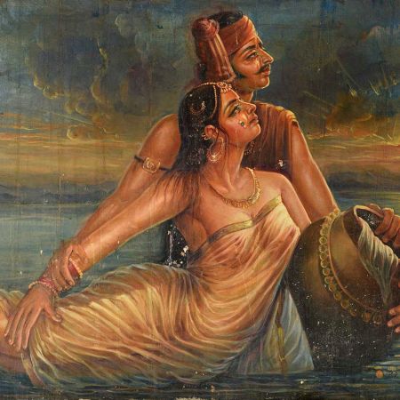 Handmade Multicolored Soni Mahiwal Romantic Theme Canvas Painting