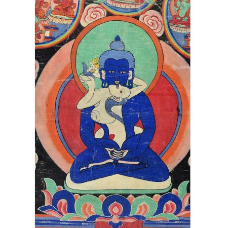 Hand Made Multicolored Primordial Buddha Kuntuzangpo Tibetan Thangka Painting