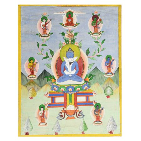 Handmade Multicolored Buddha (Samantabhadra) With Consort Thangka Painting On Canvas