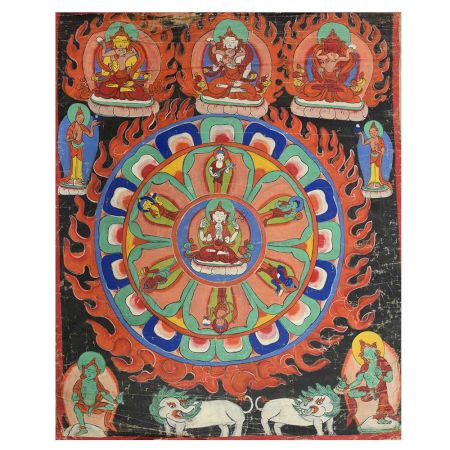 Handmade Multicolored Vajrasattva with Consort Brocade Thangka Painting