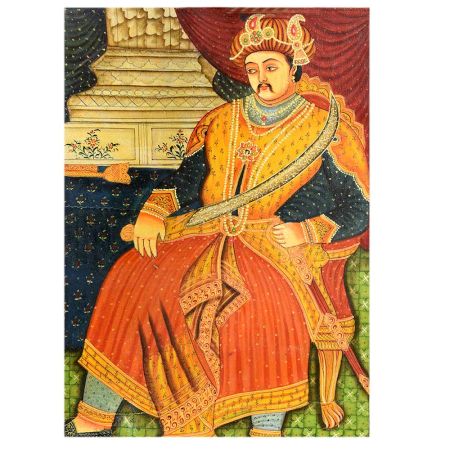 Handmade Multi-coloured Painted Of  Rajasthani King Seated On Throne