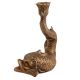 Handmade Golden Brass Fish Sculpture Candle Holder