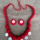 Red Fabric Beaded Neckpiece With Earrings Set ( Single Layer)