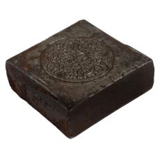 Handmade Black Brass Cube Shaped Paperweight With Engraved Floral Design