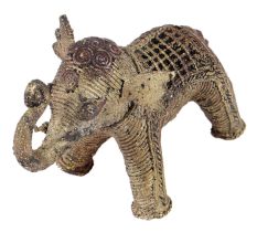 Handmade Brownish Gold Brass Dhokra Elephant Statue