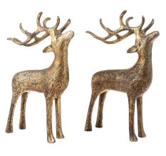 Handmade Golden Brass Standing Deers In Pair