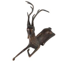 Handmade Brown Brass Sitting Deer Statue