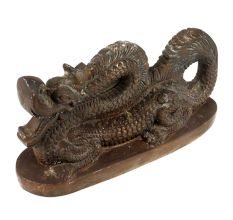 Handmade Brown Brass Sitting Komodo Dragon Statue