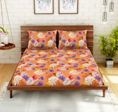 Orange Spaces 104 TC Cotton Double Bed Sheet with 2 Pillow Covers