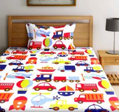 Multicolored Chic Home Kids 180 TC Cotton Single Bedsheet with One Pillow Cover