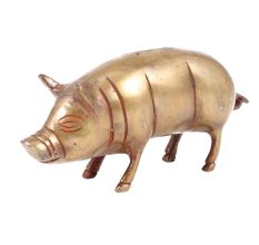 Handmade Golden Brass Pig Figurine Coin Bank