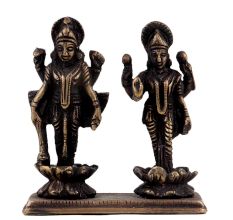 Handmade Black Stained Brass Lakshmi Narayan Statue