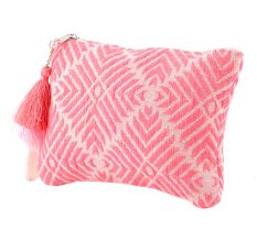 Hand Embroidered Pink CottonClutch Bag With Side Tassle