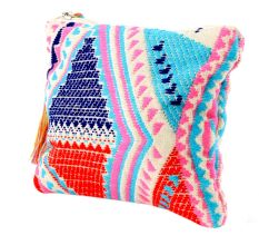 Multicolored Hand Emboidered Zip Top Cotton Jaquard Clutch Bag