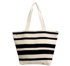 Black And White Striped Jaquard Large Cotton Tote Bag
