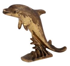 Handmade Brown Brass Dolphin Jumping Waves Statues Paperweight