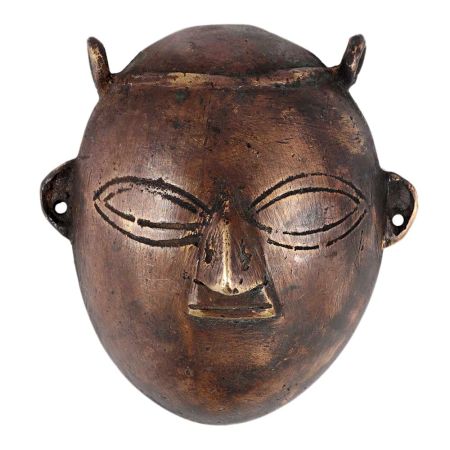 Handmade Brown Brass Ethnic Tribal Face Mask Wall Hanging