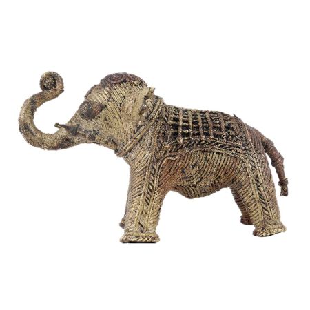 Handmade Brownish Gold Brass Dhokra Elephant Statue