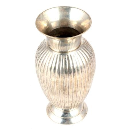 Handmade Silver Brass Vertical Fluted Design Flower Vase