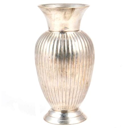 Handmade Silver Brass Vertical Fluted Design Flower Vase