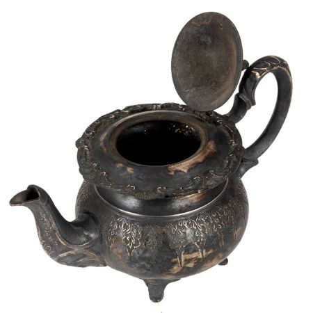 Handmade Oxidized Carved Silver Brass Tea Pot In Moroccan Style