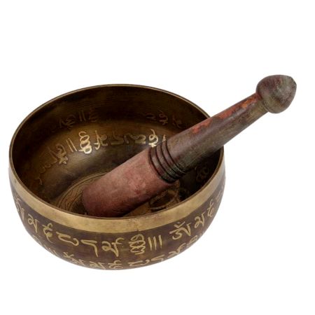 Handmade Brown Golden Brass Tibetan Singing Bowl With Wooden Stick