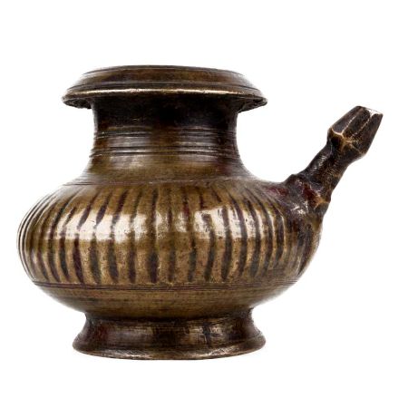 Handmade Brown Brass Water Pot with Spout for Daily Worship